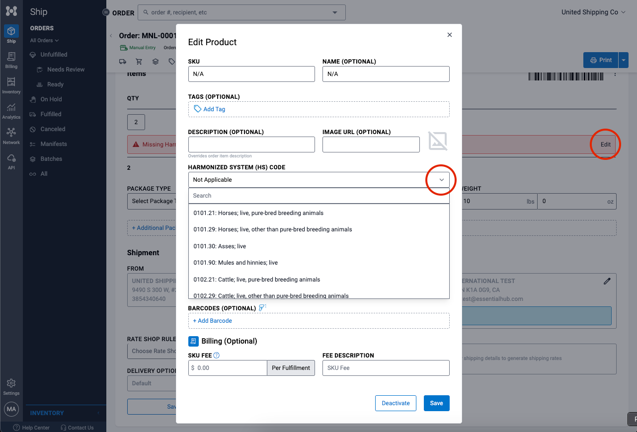 Adding HS Codes